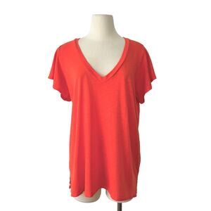 Anthropologie T.La Classic Tee Top Short Flutter Sleeves in Orange L NWT